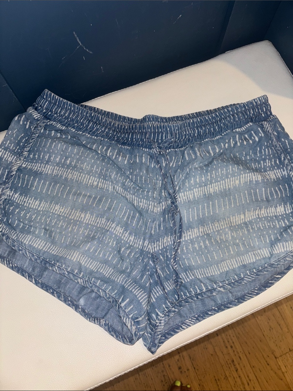 cloth‎ & stone Light Blue Patterned Elastic Waist Lightweight/Soft Jean Shorts